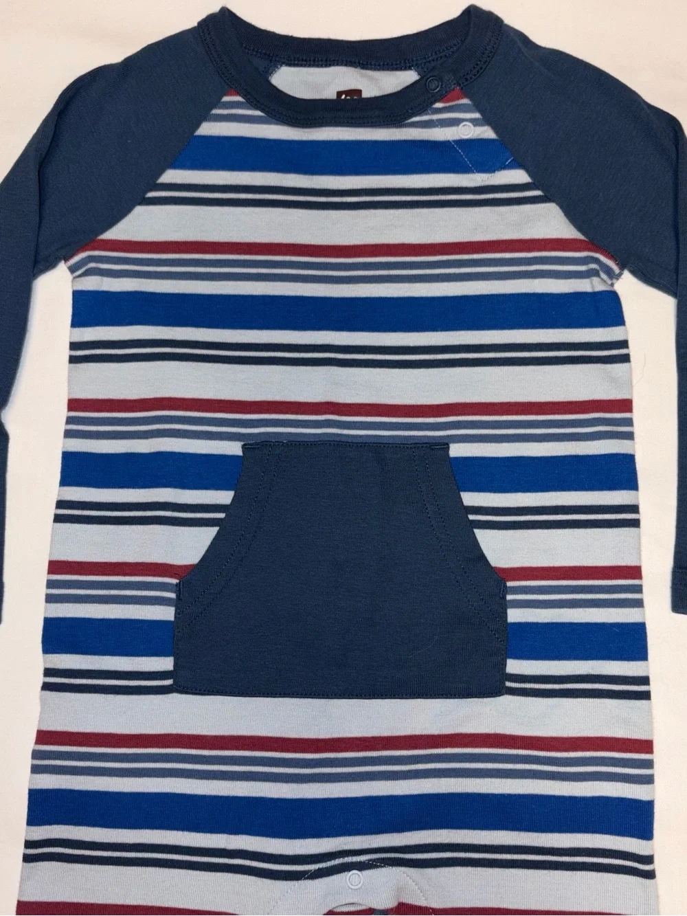 Tea collection blue/gray romper with front pocket sz 18-24 months NWOT